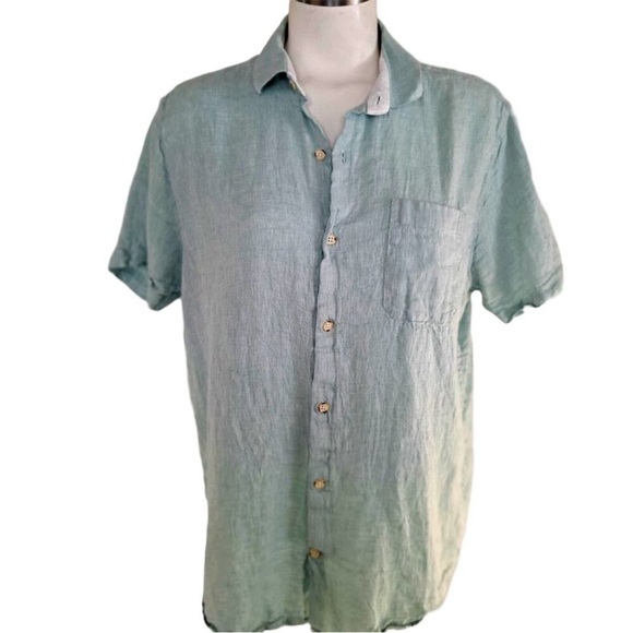 Bruno Positano Camp Shirt Men L Washable Linen Rayon Button Short SLV Sea Blue - Picture 2 of 13